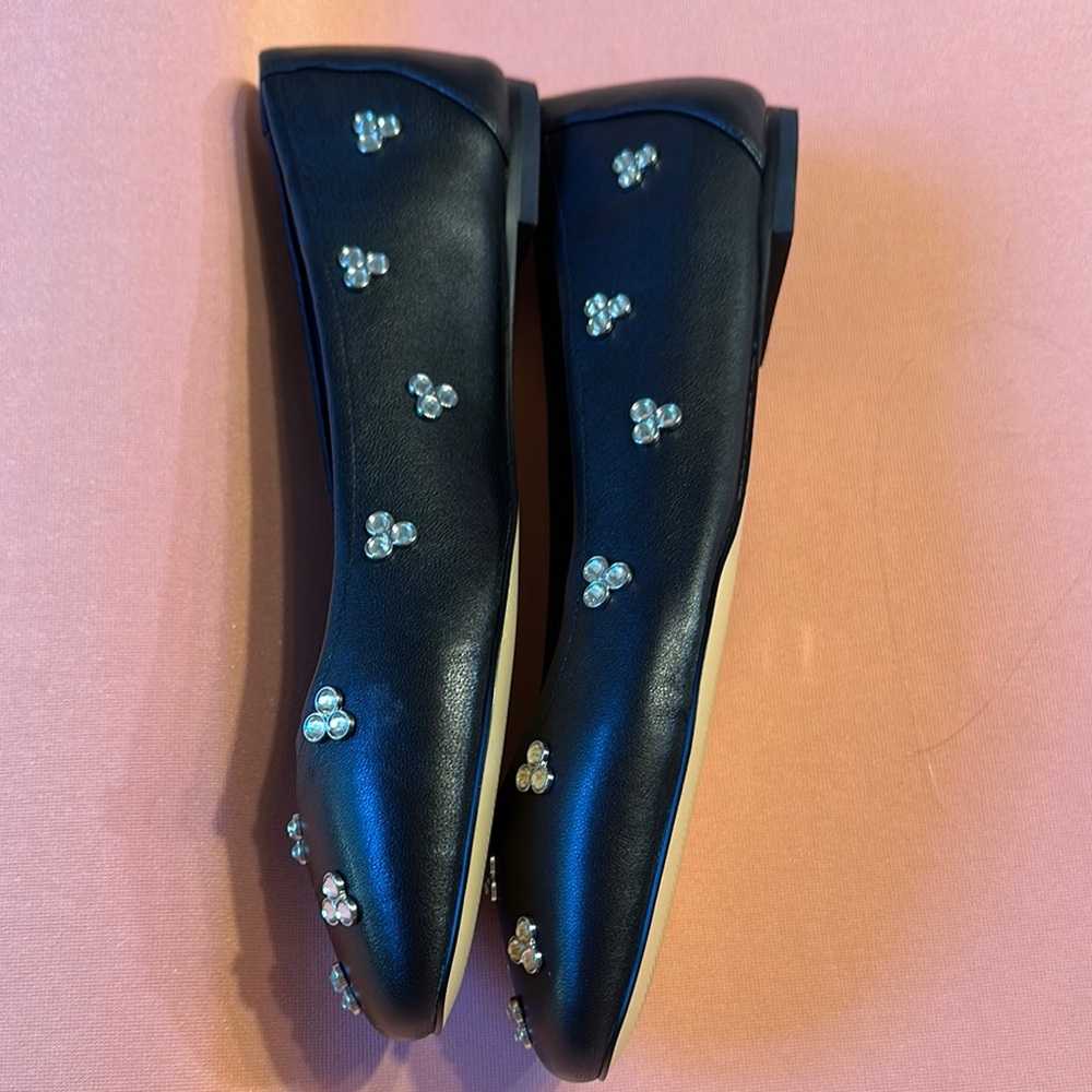 New Stuart Weitzman Leather Black Rhinestone Embellished Flats. Size 8.… - Picture 5 of 9